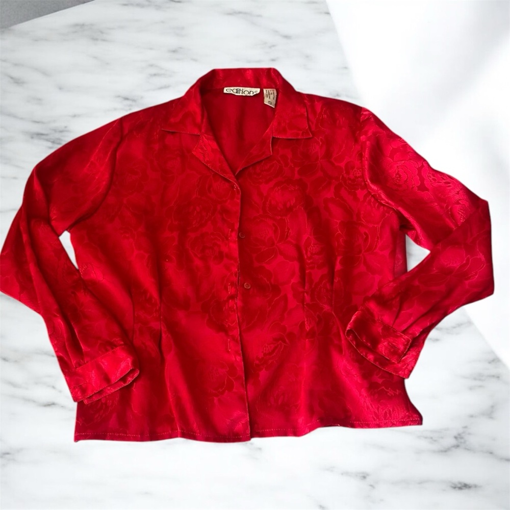 Red Floral Button-Up Blouse